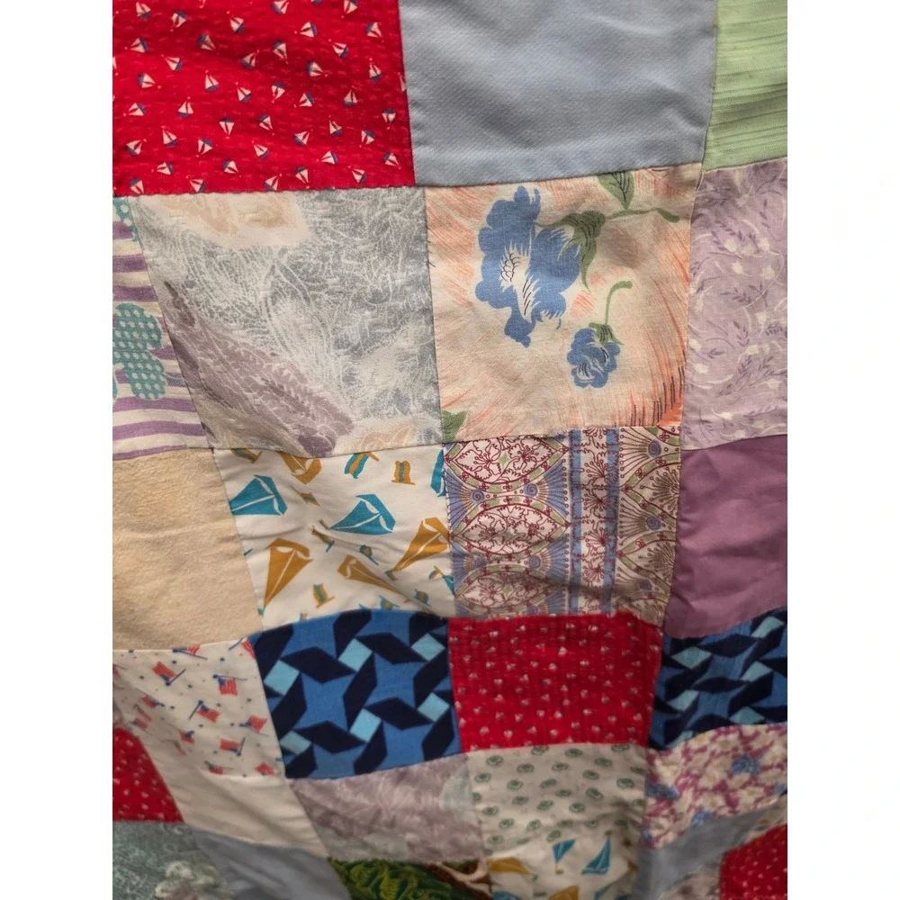 Vintage Handmade Patchwork Quilt Multi Color Scrap Floral Nautical Cottagecore